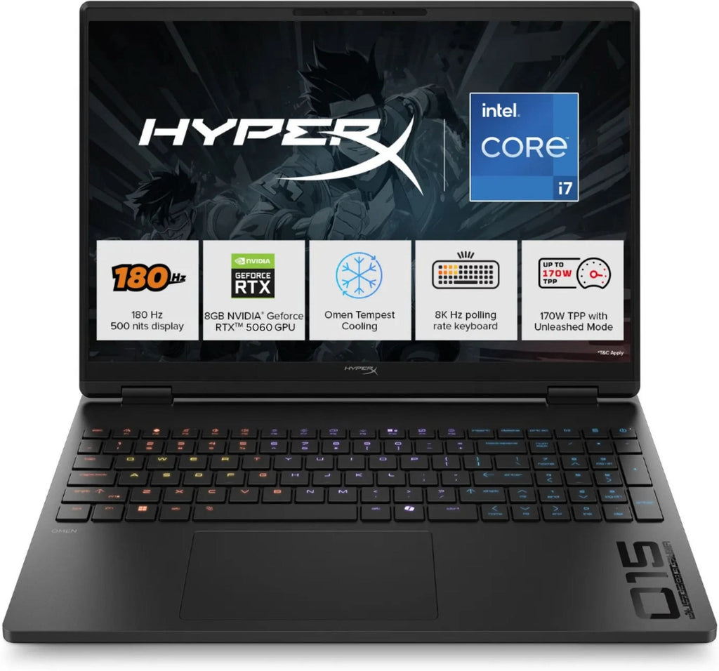 HP OMEN 15-ga0005TX Gaming Laptop, Intel Core i7-14650HX, 24GB RAM, 1TB SSD, GeForce RTX 5060 8GB, Windows 11, Black – TechCure India
