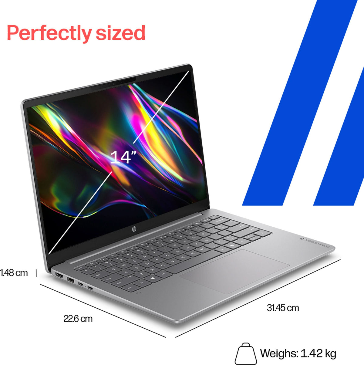 HP OmniBook 3 14-HZ0024QU 14 Inch WUXGA Laptop, Snapdragon X X1, 16GB RAM, 512GB SSD, Windows 11 Home, Microsoft Office 2024, Silver – TechCure India