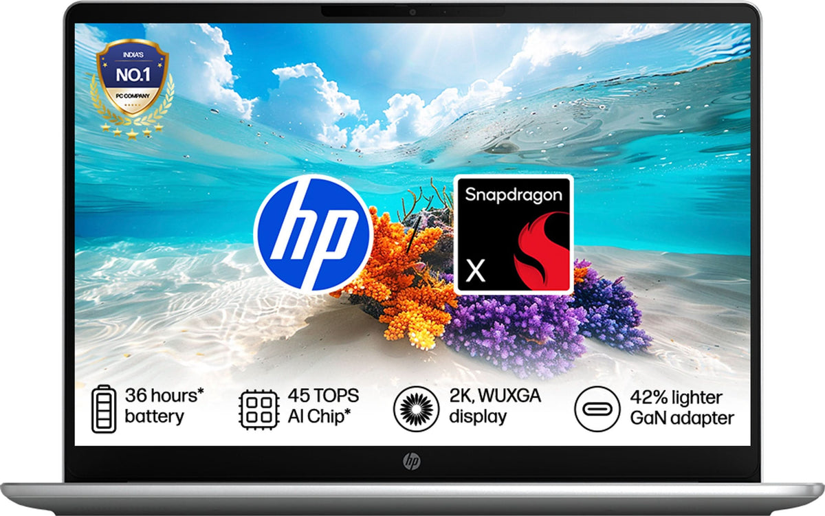 HP OmniBook 3 14-HZ0024QU 14 Inch WUXGA Laptop, Snapdragon X X1, 16GB RAM, 512GB SSD, Windows 11 Home, Microsoft Office 2024, Silver – TechCure India