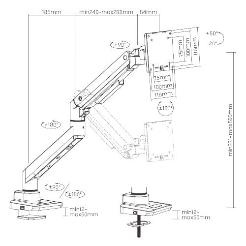 Premium Heavy Duty Gas Spring Monitor Arm For Heavy and Ultrawide Monitors (for 13–49″ Monitors/ 20kg capacity) — image 13
