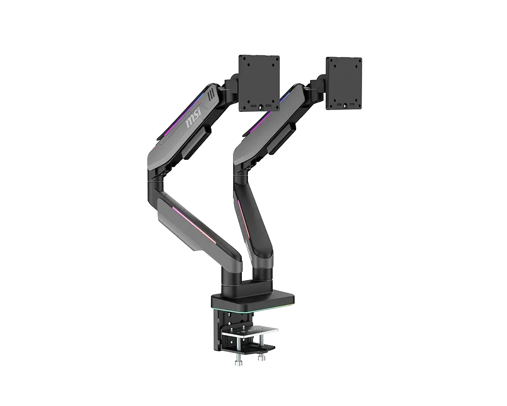 MSI MPG MT201DRG Dual Monitor Arm, Gas Spring, 35 Inch, Up to 20kg per Screen, VESA 75x75/100x100, RGB, Black – TechCure India
