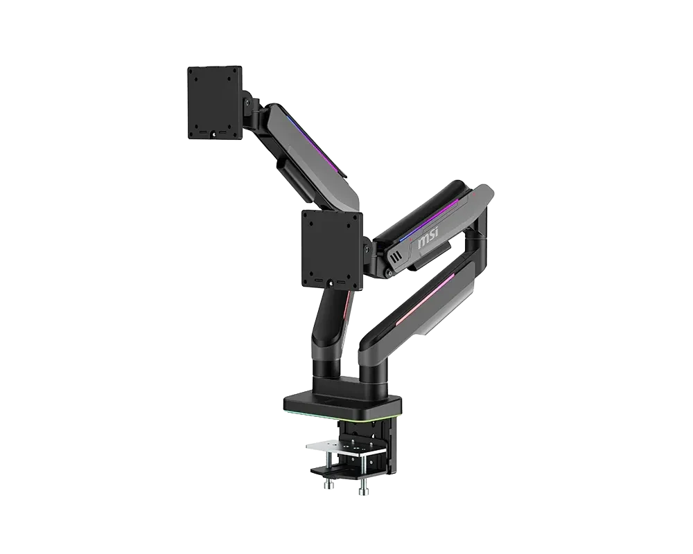 MSI MPG MT201DRG Dual Monitor Arm, Gas Spring, 35 Inch, Up to 20kg per Screen, VESA 75x75/100x100, RGB, Black – TechCure India