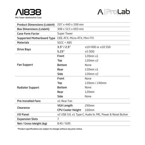 ProLab Design AI838 Mid Tower Workstation PC Cabinet (AI838) – TechCure India