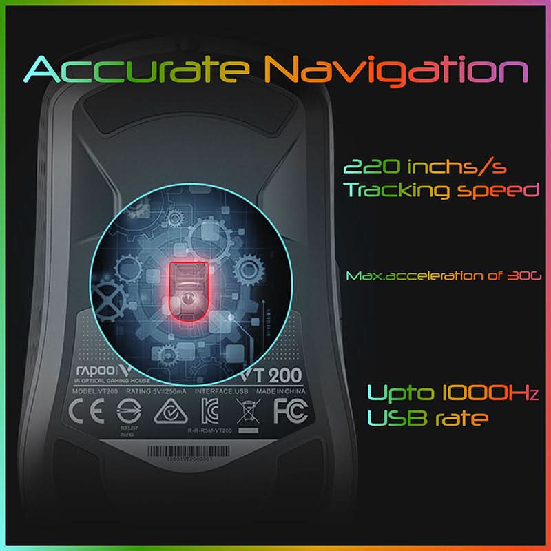 RAPOO OPTICAL GAMING MOUSE VT200 FEATURING IR SENSOR TECHNOLOGY WITH 6200 DPI – TechCure India