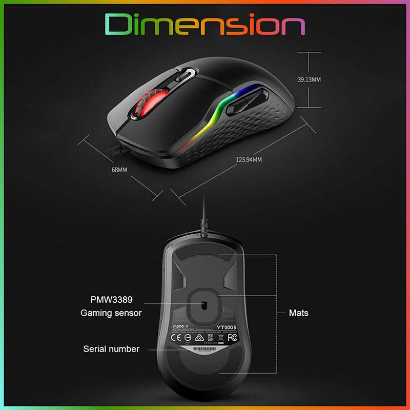 RAPOO OPTICAL GAMING MOUSE VT200 FEATURING IR SENSOR TECHNOLOGY WITH 6200 DPI – TechCure India