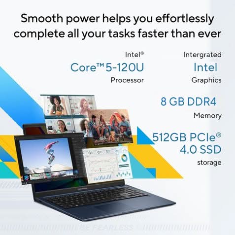 ASUS Vivobook 15 X1504VAP-IN012WS, Intel Core 5 120U, 8GB RAM, 512GB SSD, Intel Graphics, 15.6 inch FHD, Windows 11 Home, Office Home 2024, M365 Basic-1 Year Validity, Student Laptop, 1 Year(s) Warranty, Silver – TechCure India