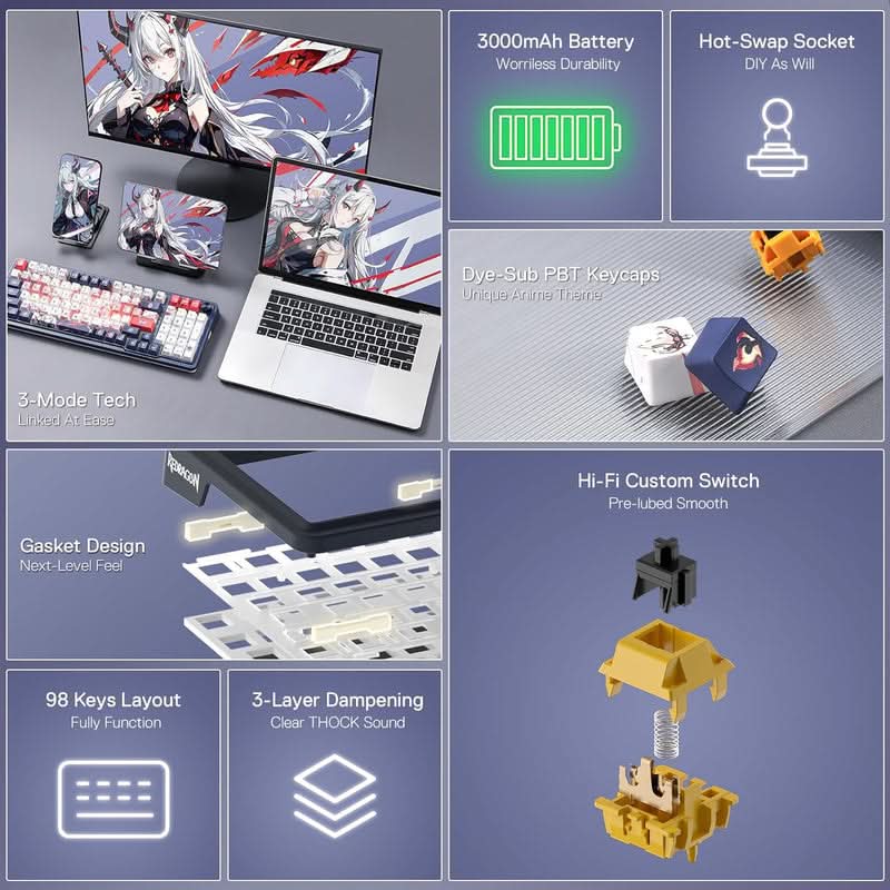 Redragon Eisa Pro K686 Pro Anime Theme Mechanical Keyboard – TechCure India