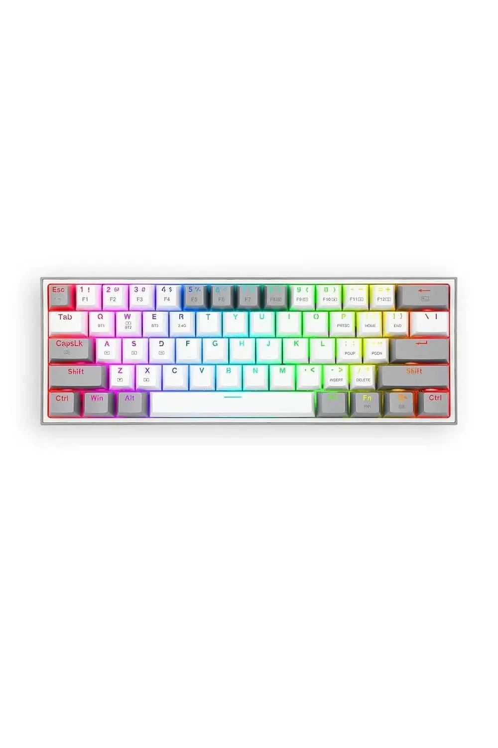 Redragon K616 Fizz PRO 60% 3-Mode Wired, 2.4Ghz Wireless, Bluetooth Mechanical Gaming Keyboard, 61 Keys Compact w/Grey and White Colour Keycaps, Linear Red Switch – TechCure India