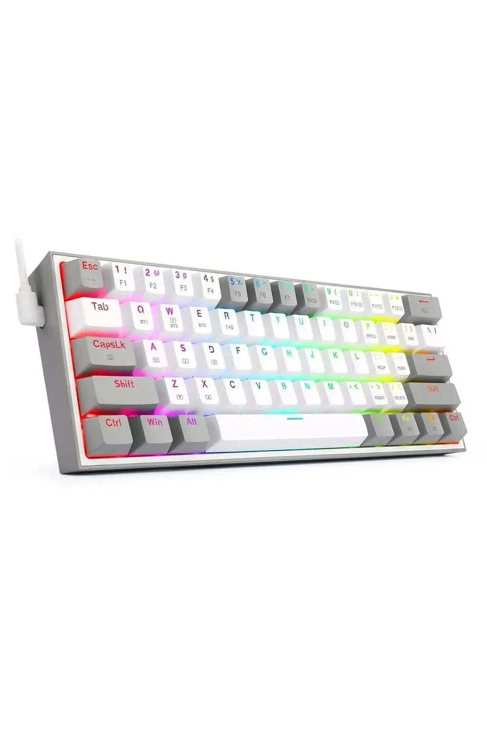Redragon K616 Fizz PRO 60% 3-Mode Wired, 2.4Ghz Wireless, Bluetooth Mechanical Gaming Keyboard, 61 Keys Compact w/Grey and White Colour Keycaps, Linear Red Switch – TechCure India
