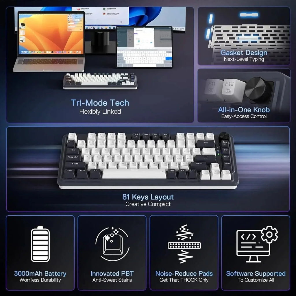 Redragon K673 PRO 75% Wireless Gasket RGB Gaming Keyboard, 3-Modes 81 Keys Compact Mechanical Keyboard Dedicated Knob Control & Sound Absorbing Pads (Linear Red Switch) – TechCure India