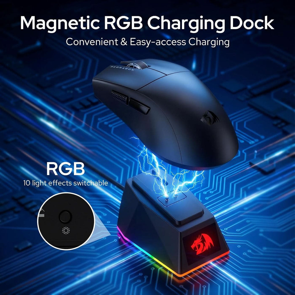 Redragon King Ultra M999 Tri-Mode Wireless Gaming Mouse with Magnetic RGB Charging Dock – photo 3 – TechCure India