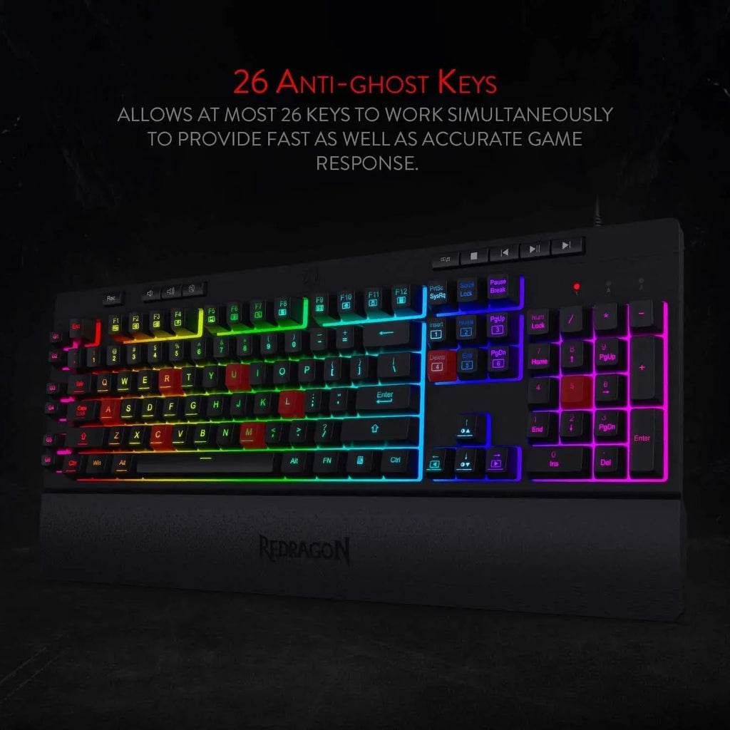 Redragon Shiva K512 RGB Backlit Membrane Wired Gaming Keyboard with Multimedia Keys, 6 Extra On-Board Macro Keys, Dedicated Media Control (Black) – TechCure India