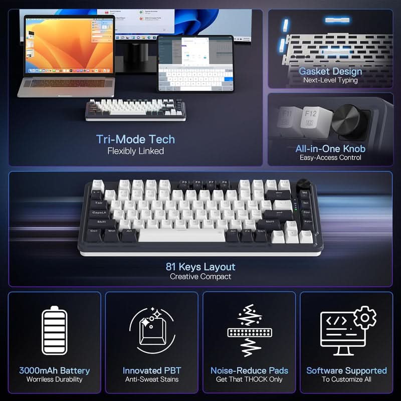 Redragon Ucal Pro K673 Pro 75% Mechanical Keyboard White and Black (Linear Red Switch) – TechCure India