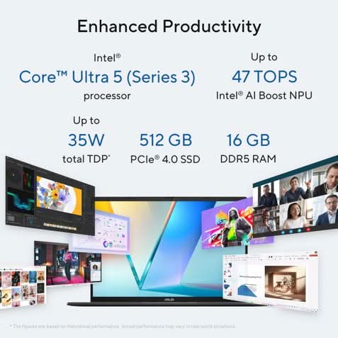 ASUS Vivobook S14, AI Powered Laptop, Intel Core Ultra 5 325 Series 3, 16GB, 512GB, Intel Graphics, 35.56 cm, 14 Inch OLED FHD Plus, Windows 11 Home, Office Home 2024 and M365 Basic, 1 Year Validity, S3407AA-SF058WS – TechCure India