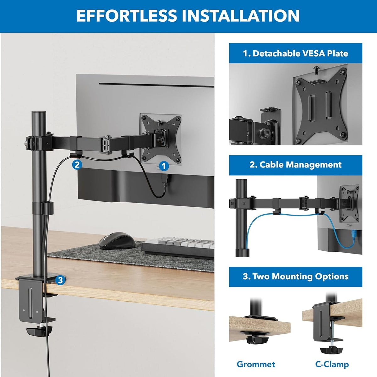 Single Monitor Arm – For 13–32inch Monitor – Mechanical Articulating Monitor Mount — image 8