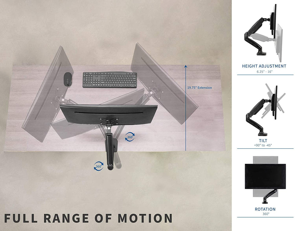 Single Monitor Gas Spring Table Stand – Desk Mount Arm (for 13–32″ Monitors/ 9kg capacity) — image 5