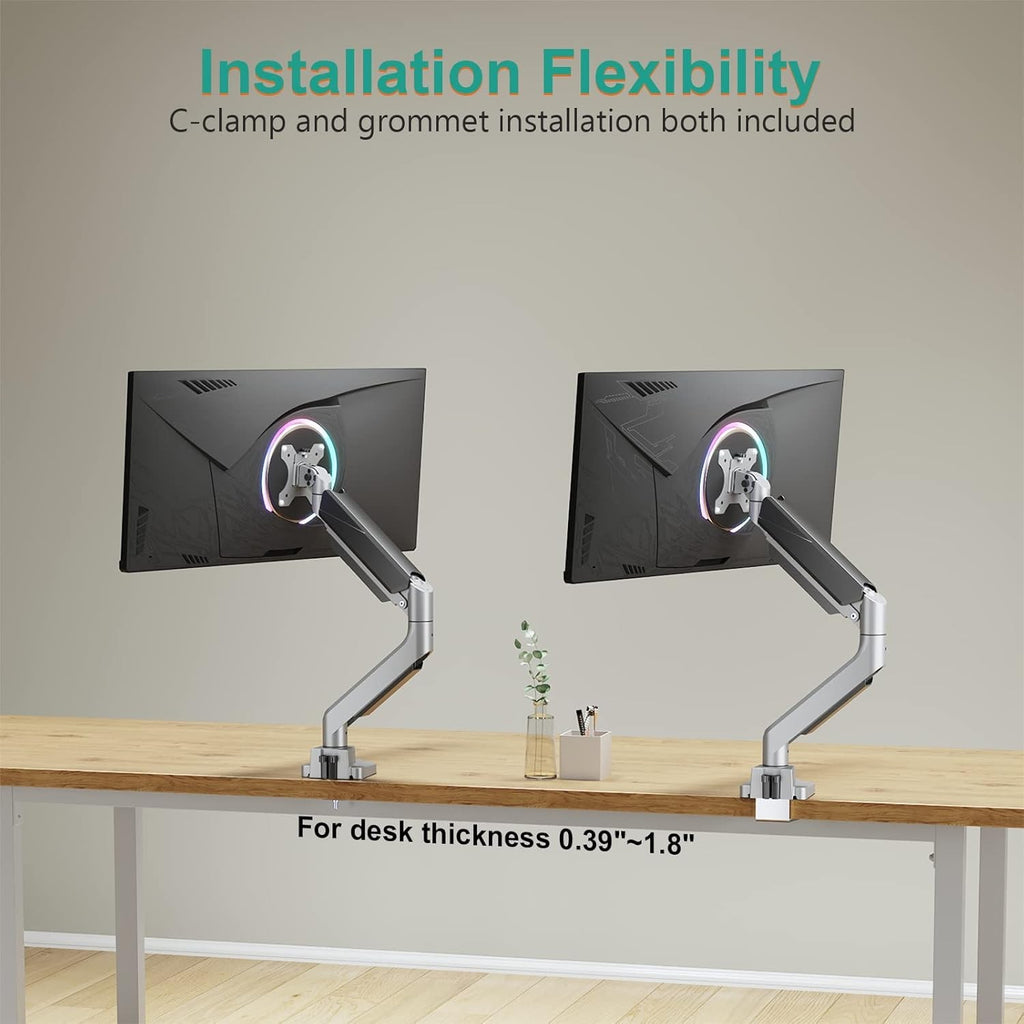Single Monitor Heavy Duty Spring Monitor Arm – Premium Silver Aluminium Arm for Heavy Monitors (for 13″-46″ Monitors/ 18kg capacity) — image 7