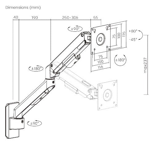 Single Monitor Wall Mount Gas Spring Monitor Stand (for 13–32″ Monitors/ 8kg capacity) — image 12