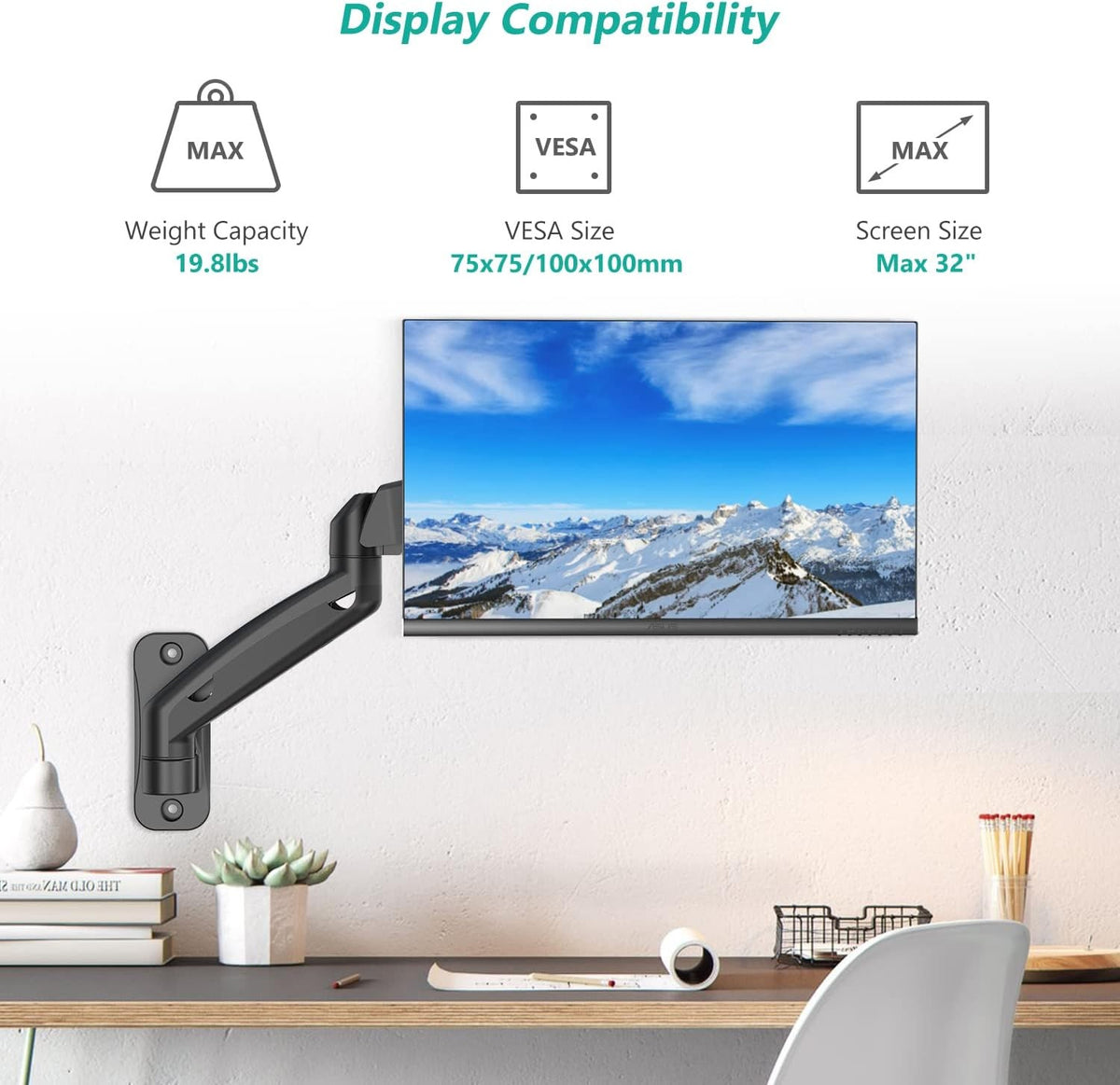 Single Monitor Wall Mount Gas Spring Monitor Stand (for 13–32″ Monitors/ 8kg capacity) — image 7