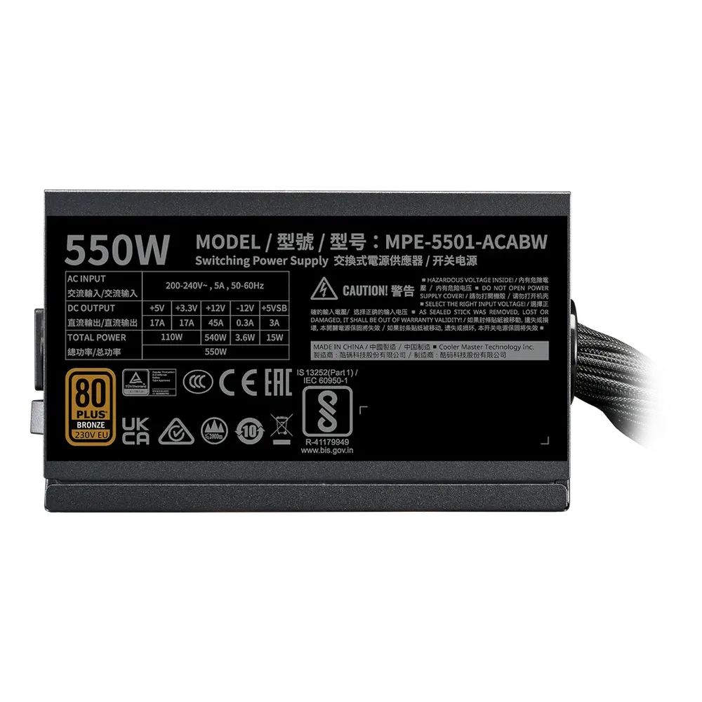 COOLER MASTER MWE 550 V3 550W 80 Plus Bronze Non Modular ATX 3.1 Power Supply - 3
