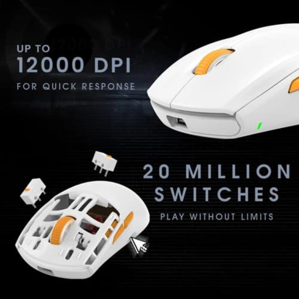 COSMIC BYTE Atlas Wireless Tri-Mode Ambidextrous Gaming Mouse ( White ) ( 12000DPI / 5 Macro Buttons ) - 3
