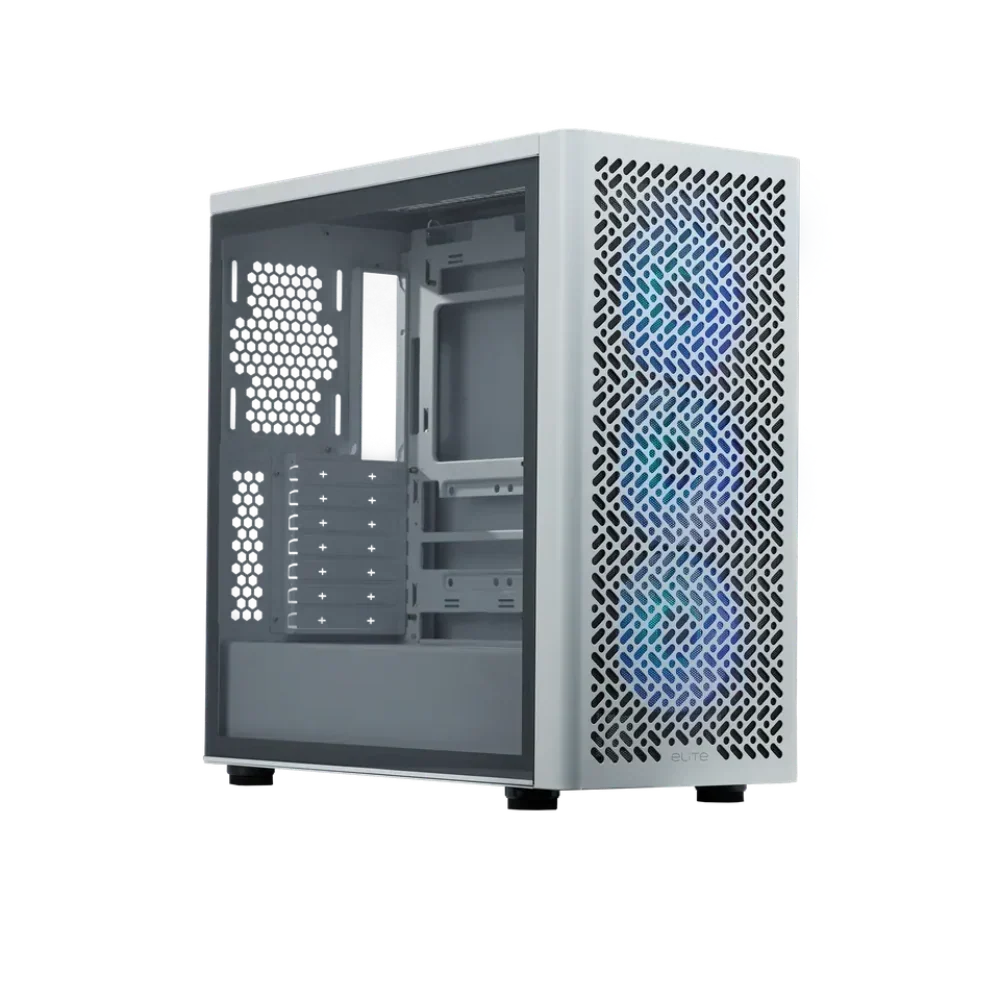TechCure Signature 4 × 24″ Trading Setup – AMD Ryzen 7 5700X, Arc B570 10GB, 32GB DDR4, 1TB NVMe in COOLER MASTER Elite 502 ARGB EATX Mid Tower