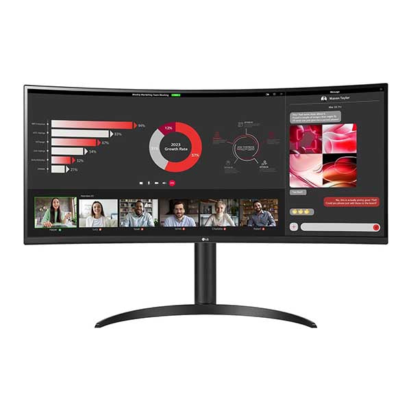 LG 34WR55QC-B 34" Curved UltraWide WQHD HDR 10 100Hz Monitor in the TechCure Signature 4 × 27″ Trading Setup – AMD Ryzen 7 5700X, Arc B570 10GB, 32GB DDR4, 2TB NVMe