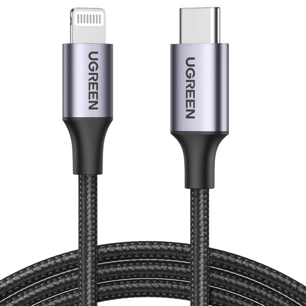 Ugreen USB C to Lightning Cable - MFi Nylon Braided Fast Charging Cable With Power Delivery For Tablet, Personal Computer, Laptop, Smartphone - (Space Gray, 3.3 Feet, 1 Metres) – TechCure India