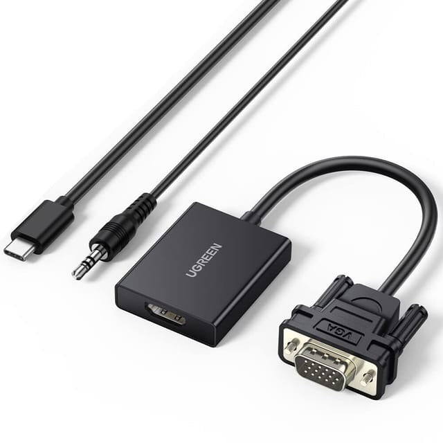 UGREEN VGA Male to HDMI Female Converter Adapter, 1080P@60Hz (Not Reverse Direction) Video Audio Sync, Power Supply USB-C Cable(1m) & 3.5mm Audio Cable, 1m – TechCure India