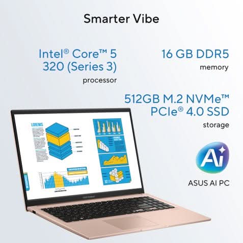 ASUS Vivobook 15 X1504MA-BQ426WS, Intel Core 5 320, 16GB, 512GB SSD, Intel Graphics, 15.6 inch FHD, Windows 11 Home, Office Home 2024, M365 Basic, 1 Year, Terra Cotta – TechCure India