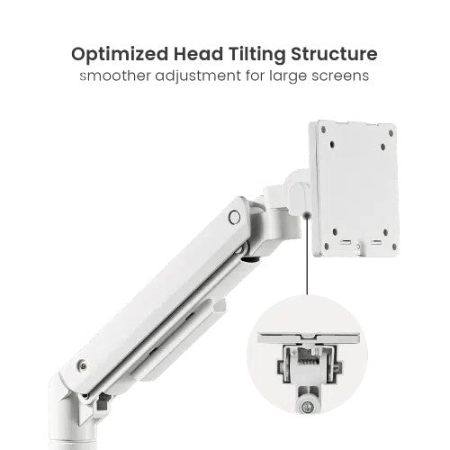 White Gas Spring Monitor Arm For Heavy and Ultrawide Monitors (for 13″-49″ Monitors/ 20kg capacity) — image 11