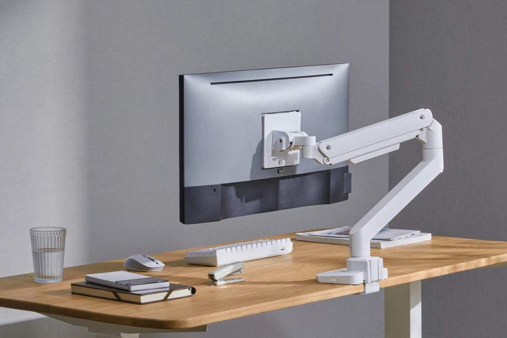 White Gas Spring Monitor Arm For Heavy and Ultrawide Monitors (for 13″-49″ Monitors/ 20kg capacity) — image 2
