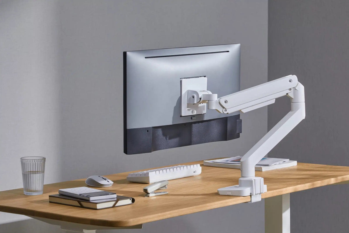 White Gas Spring Monitor Arm For Heavy and Ultrawide Monitors (for 13″-49″ Monitors/ 20kg capacity) — image 2