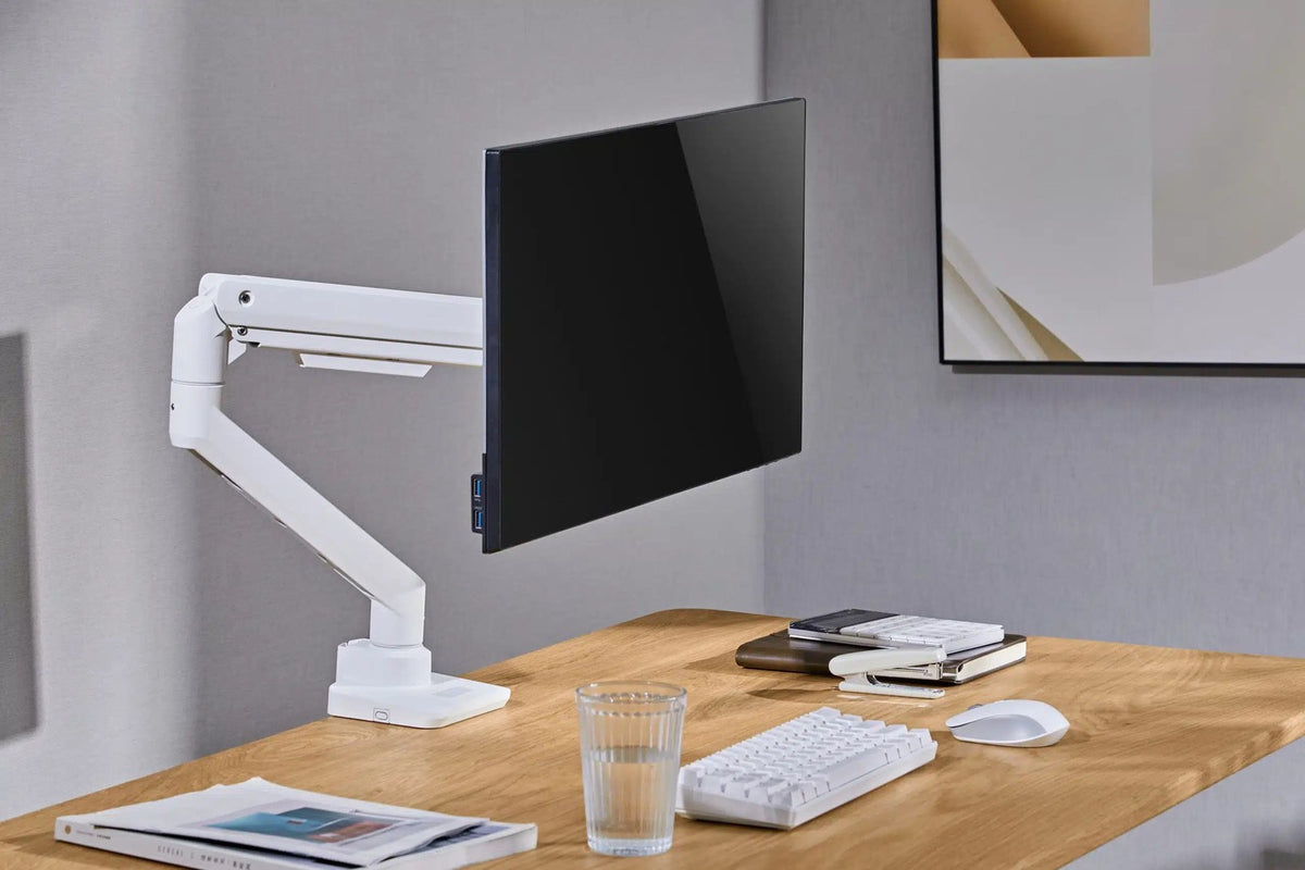 White Gas Spring Monitor Arm For Heavy and Ultrawide Monitors (for 13″-49″ Monitors/ 20kg capacity) — image 6