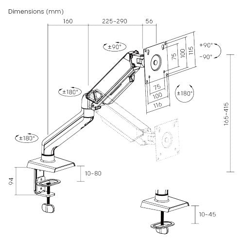 White & Grey Spring Assisted Fully Flexible Monitor Arm – For 13–32 inch Monitor – 9kg capacity — image 11