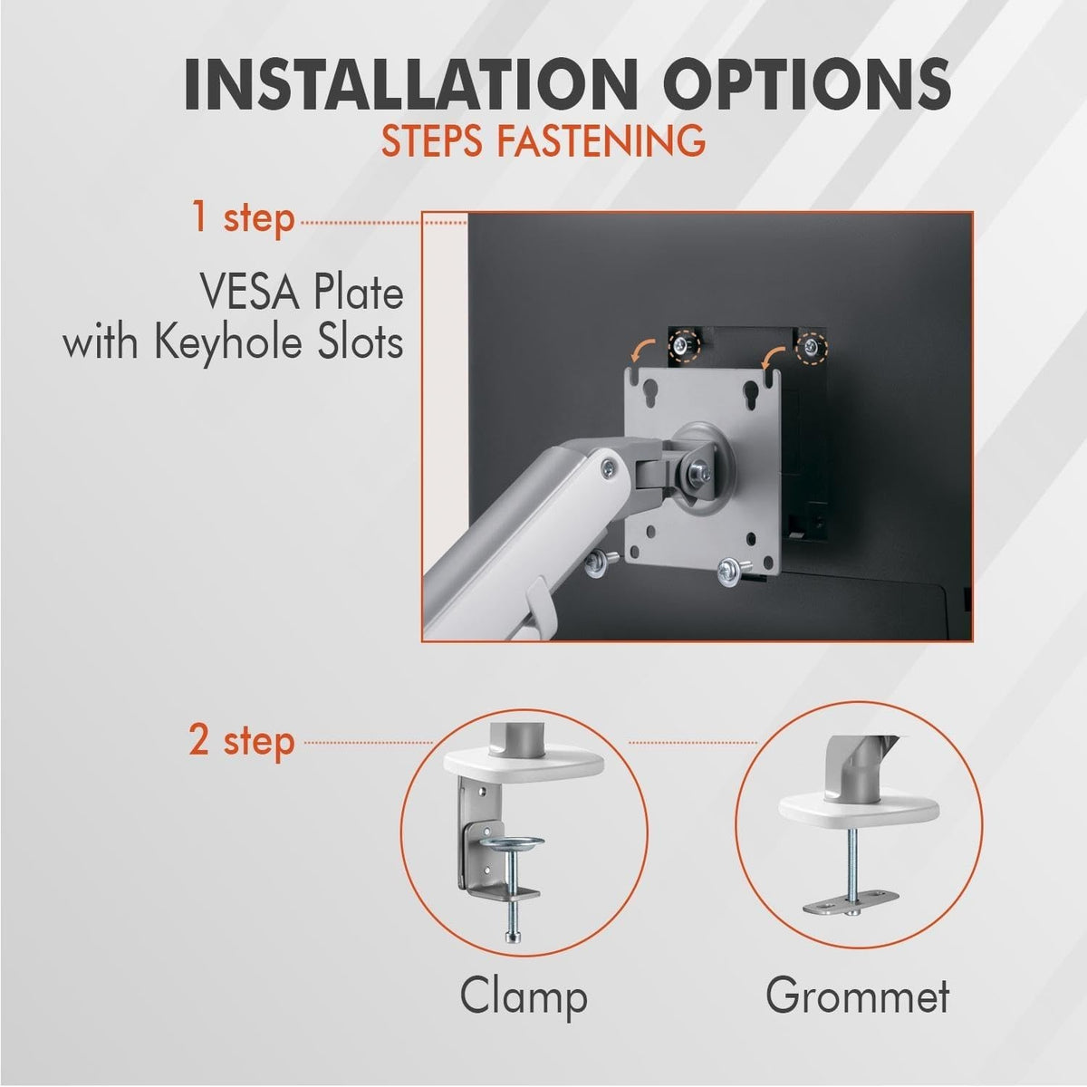 White & Grey Spring Assisted Fully Flexible Monitor Arm – For 13–32 inch Monitor – 9kg capacity — image 4