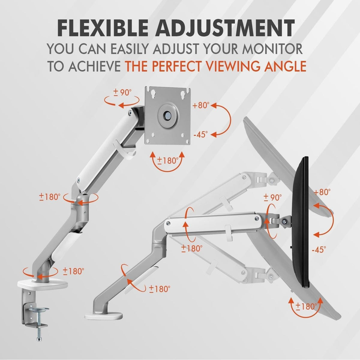 White & Grey Spring Assisted Fully Flexible Monitor Arm – For 13–32 inch Monitor – 9kg capacity — image 8