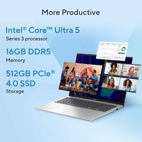 ASUS Vivobook 16, AI Powered Light Weight Laptop, Intel Core Ultra 5 325 Series 3, 16GB, 512GB, Intel Graphics, 40.64 cm 16 Inch FHD Plus, Windows 11 Home, Office Home 2024 and M365 Basic, 1 Year Validity, X1607AA-MB038WS – TechCure India