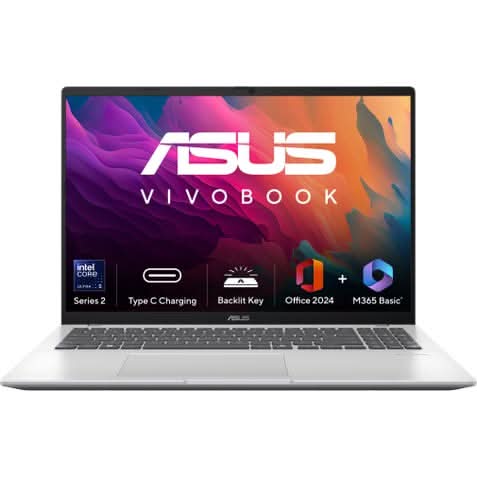 ASUS Vivobook 16 X1607CA-MB350WS, Intel Core Ultra 5 225H, 16GB RAM, 512GB SSD, Intel Graphics, 16 inch FHD+, Windows 11 Home, Office Home 2024, M365 Basic-1 Year Validity, AI Powered Light Weight Laptop, 1 Year(s) Warranty, Silver – TechCure India