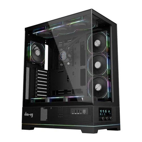 daWg Y' Series 990 Mid-Tower Glass Gaming Cabinet/Case, Pre-Installed 360mm Display AIO, 10 RPM Indicator Fans, Control Dashboard, Support Vertical GPU, EATX, ATX, mATX, Mini ITX, ARGB, USB-C (Black) – TechCure India