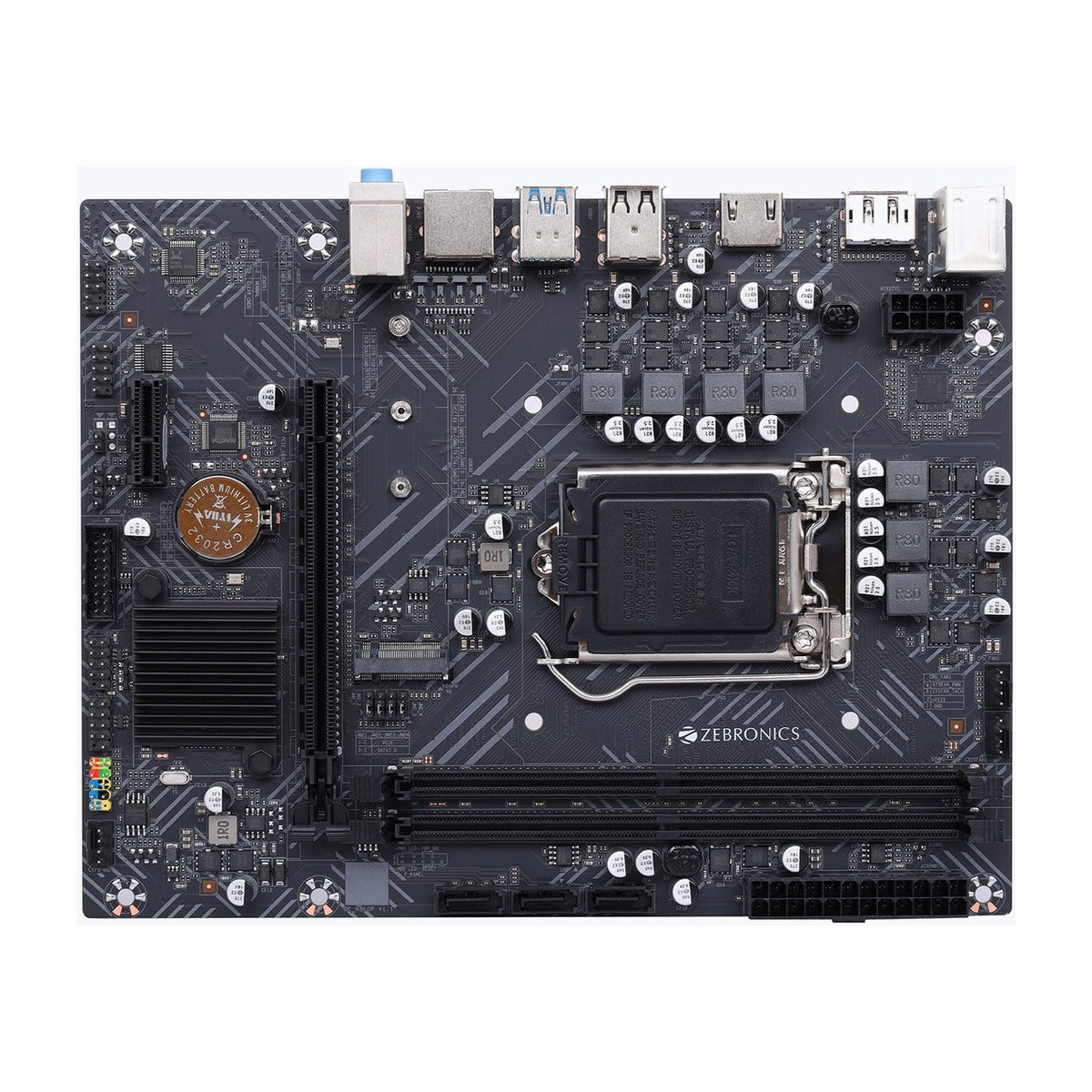 Zeb H510 NVMe - LGA1200 Socket - top-down front view of Zebronics H510 NVME M.2 motherboard