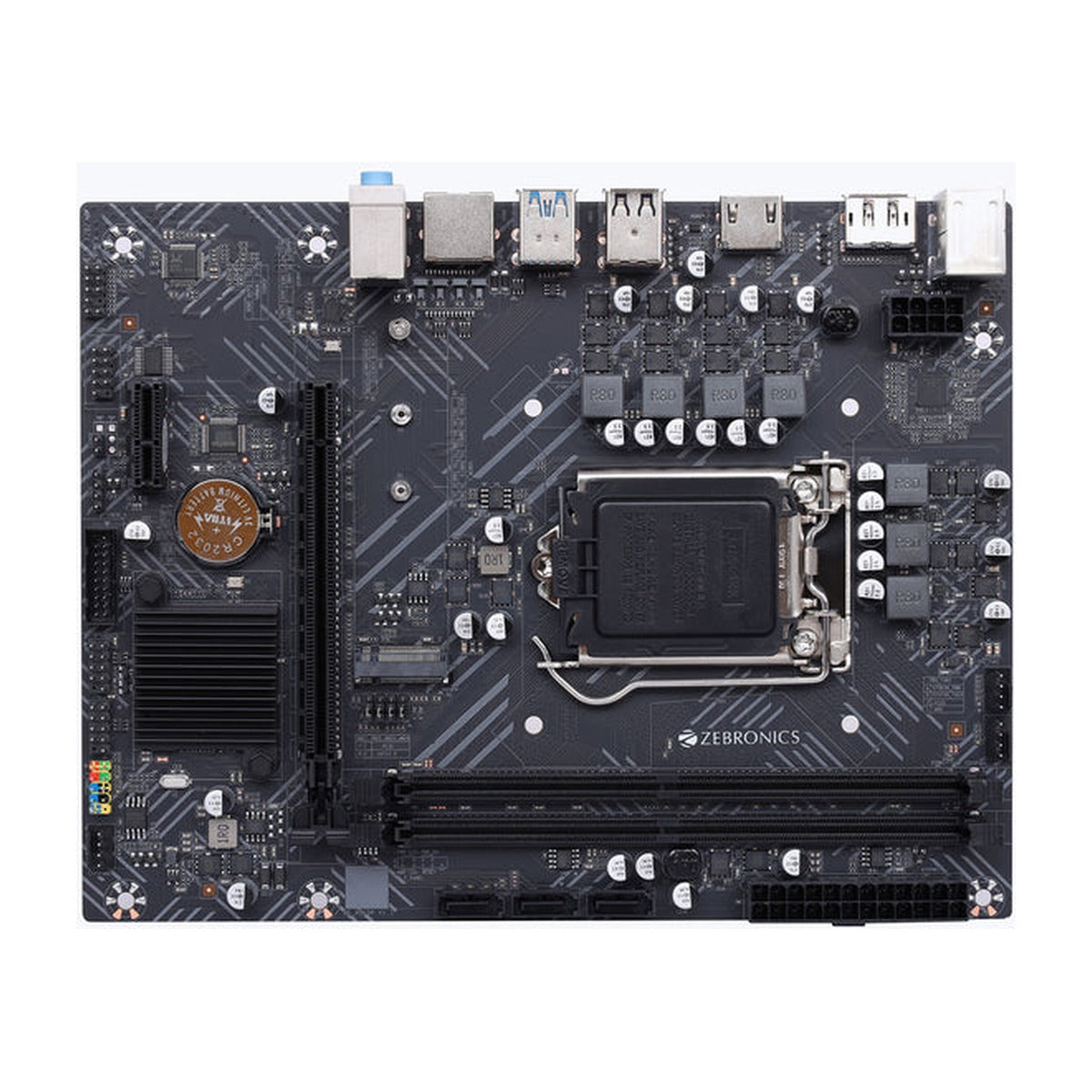Zeb H510 NVMe - LGA1200 Socket - top-down front view of Zebronics H510 NVME M.2 motherboard